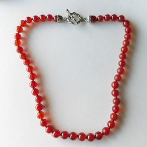sterling and carnelian stone knotted bead necklace